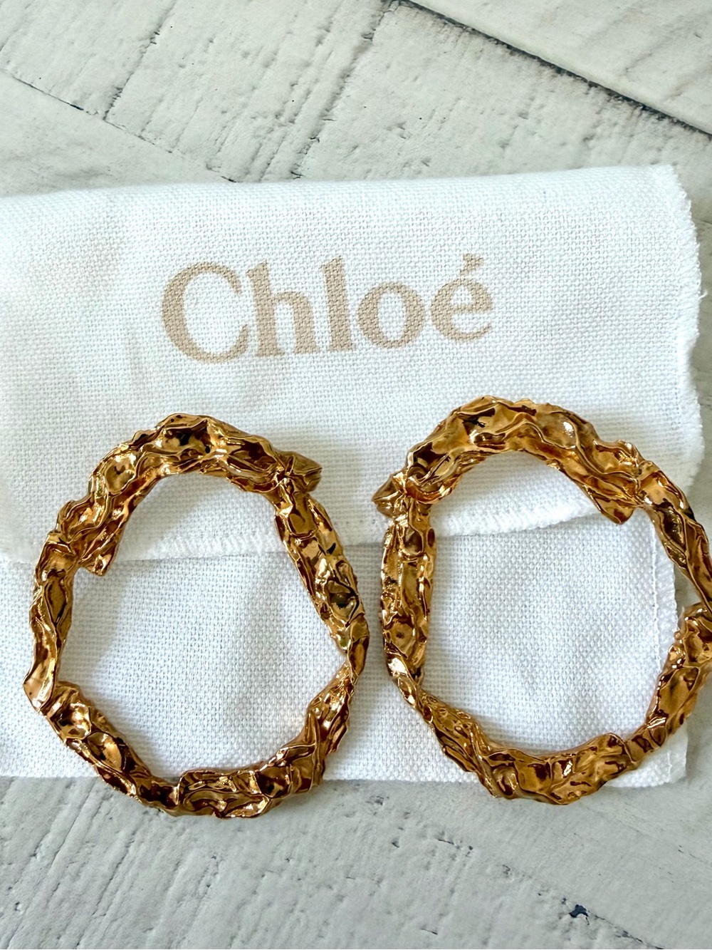 Chloé Oversized Gold Hoop Earrings | Crushed Textured Brass XL Statement Hoops